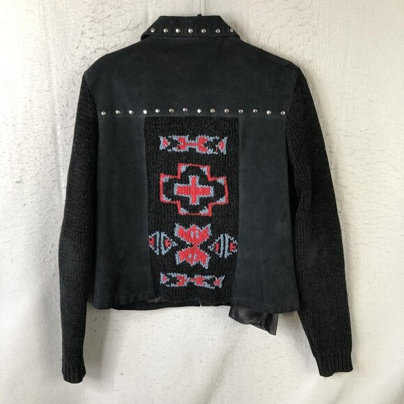Montanaco Jackets & Blazers - Montanaco Jacket Womens M Black Leather Knit Sleeves Studded Southwestern Boho